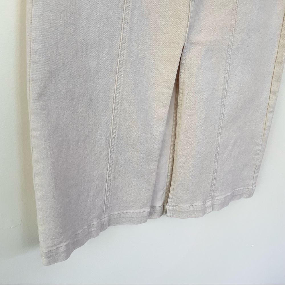 Habitual Center Slit Denim Midi Skirt Metallic Cream Ivory size 0/25 - Picture 4 of 12